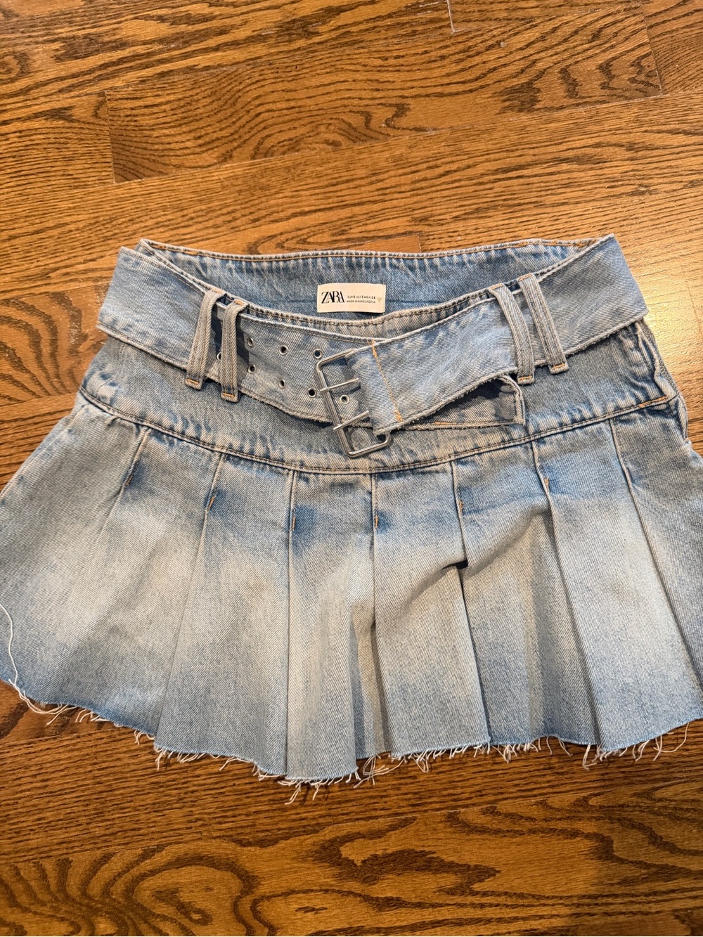 ZARA Light Blue Denim Mini Skirt with Matching Belt